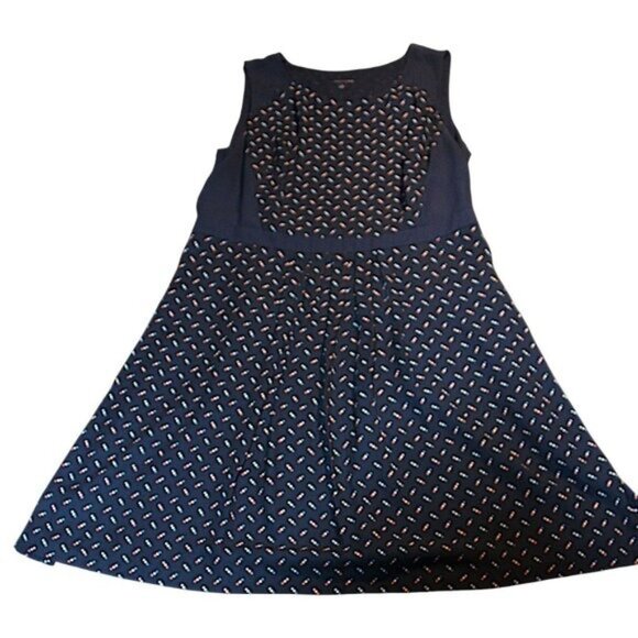 Tommy Hilfiger Navy Geometric Pleated Fit & Flare Dress Size 18 - Picture 4 of 9